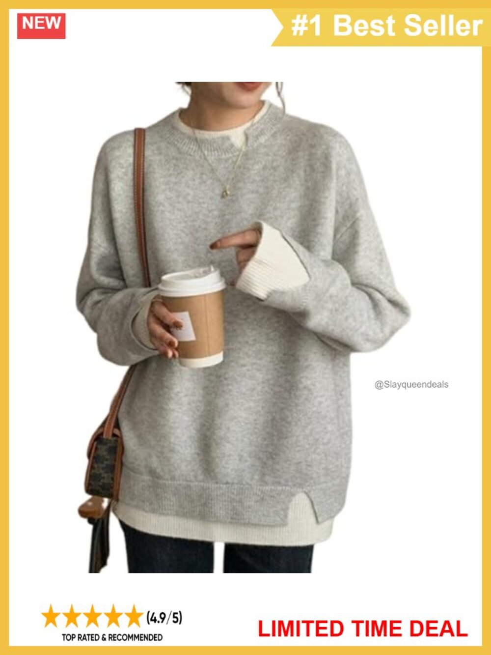 LOZ Women's Oversized Crew Neck Knit Pullover Sweater Long Sleeve